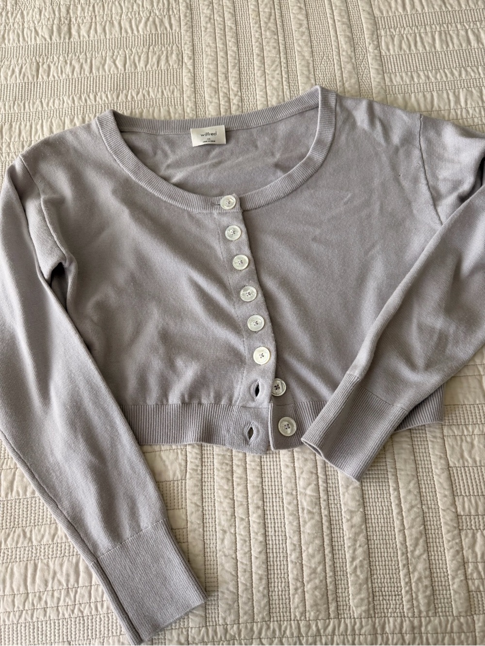 Wilfred Light Lavender Button-Front Cropped Cardigan